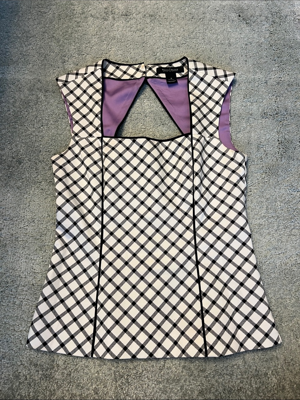 White and Black Plaid Sleeveless Tunic with Lavender Accent